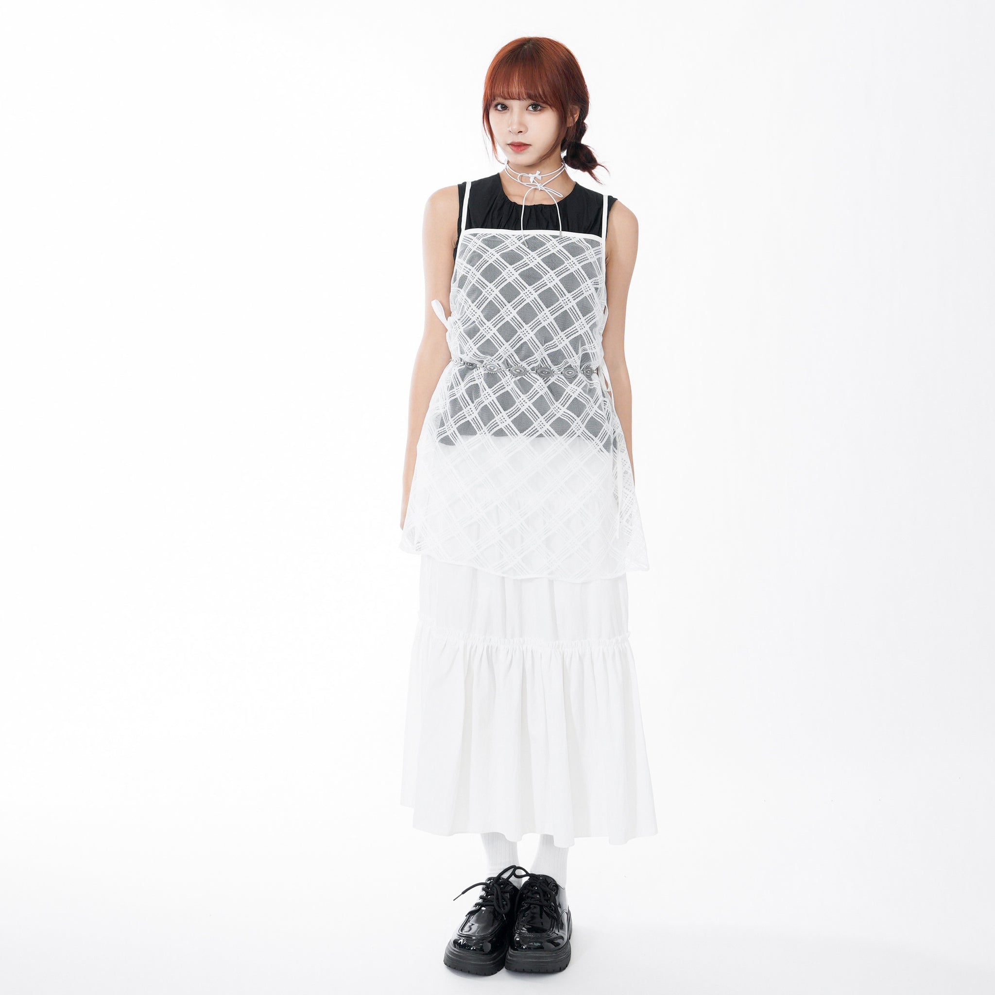 [BEST] 格網透明感SHIRRING NASHI ONE-PIECE/ 2色