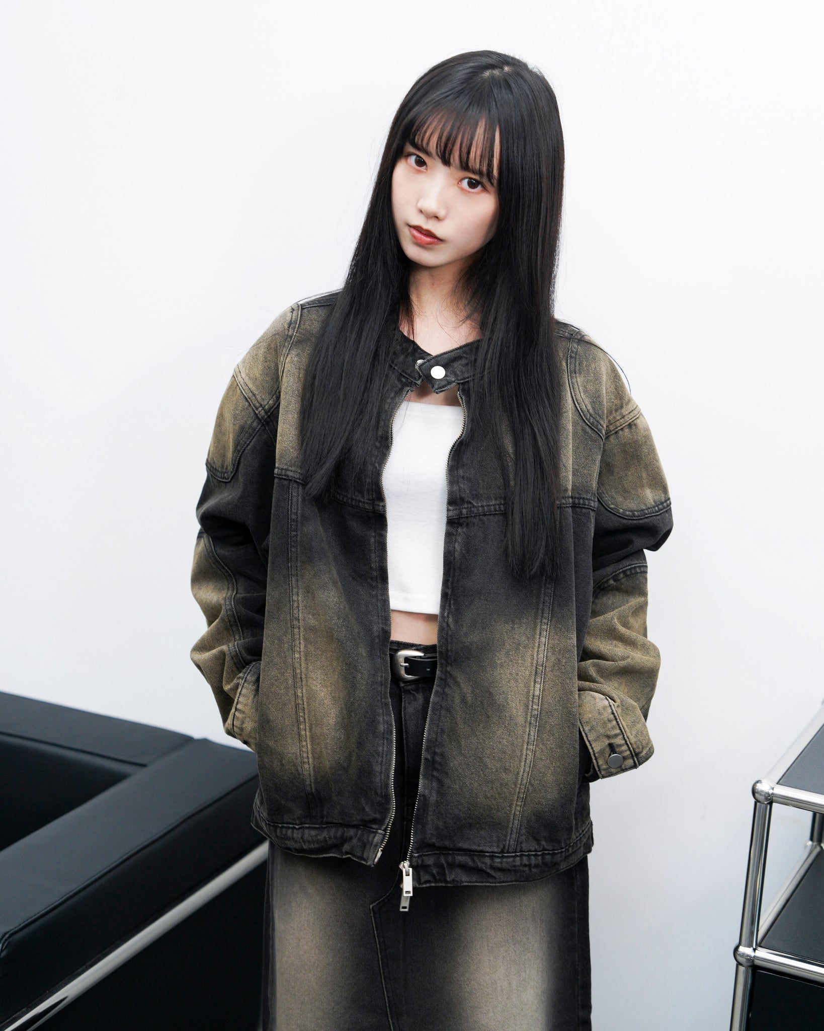 [UNISEX] 2WAY VINTAGE DENIM JACKET/ 2色