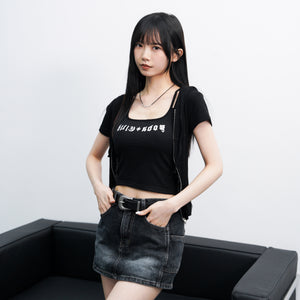 MidNight Washed Denim Skirt Pants/ 1色