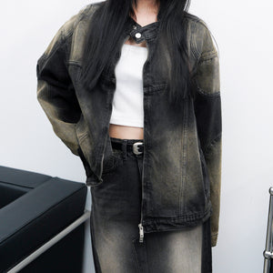 [UNISEX] 2WAY VINTAGE DENIM JACKET/ 2色
