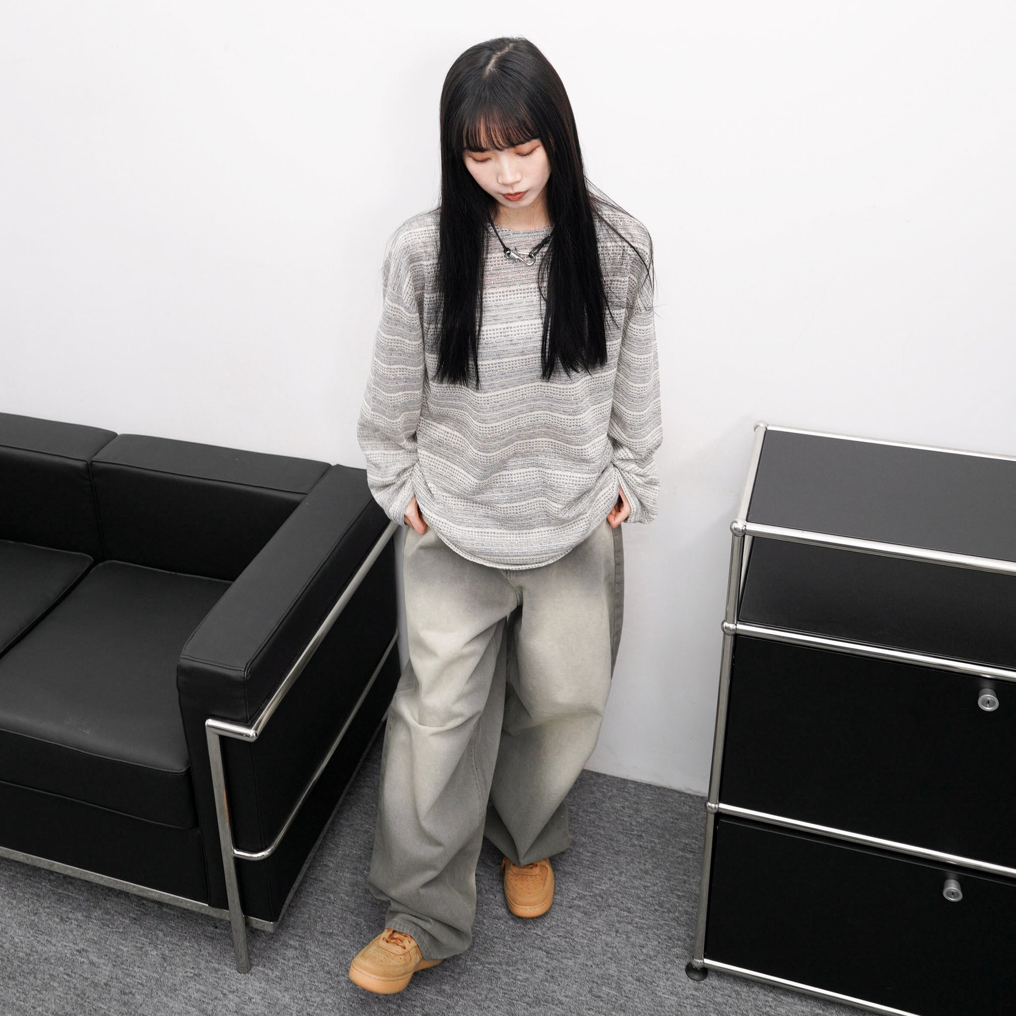 [UNISEX] BEST! 混色橫間微透視長袖/ 2色