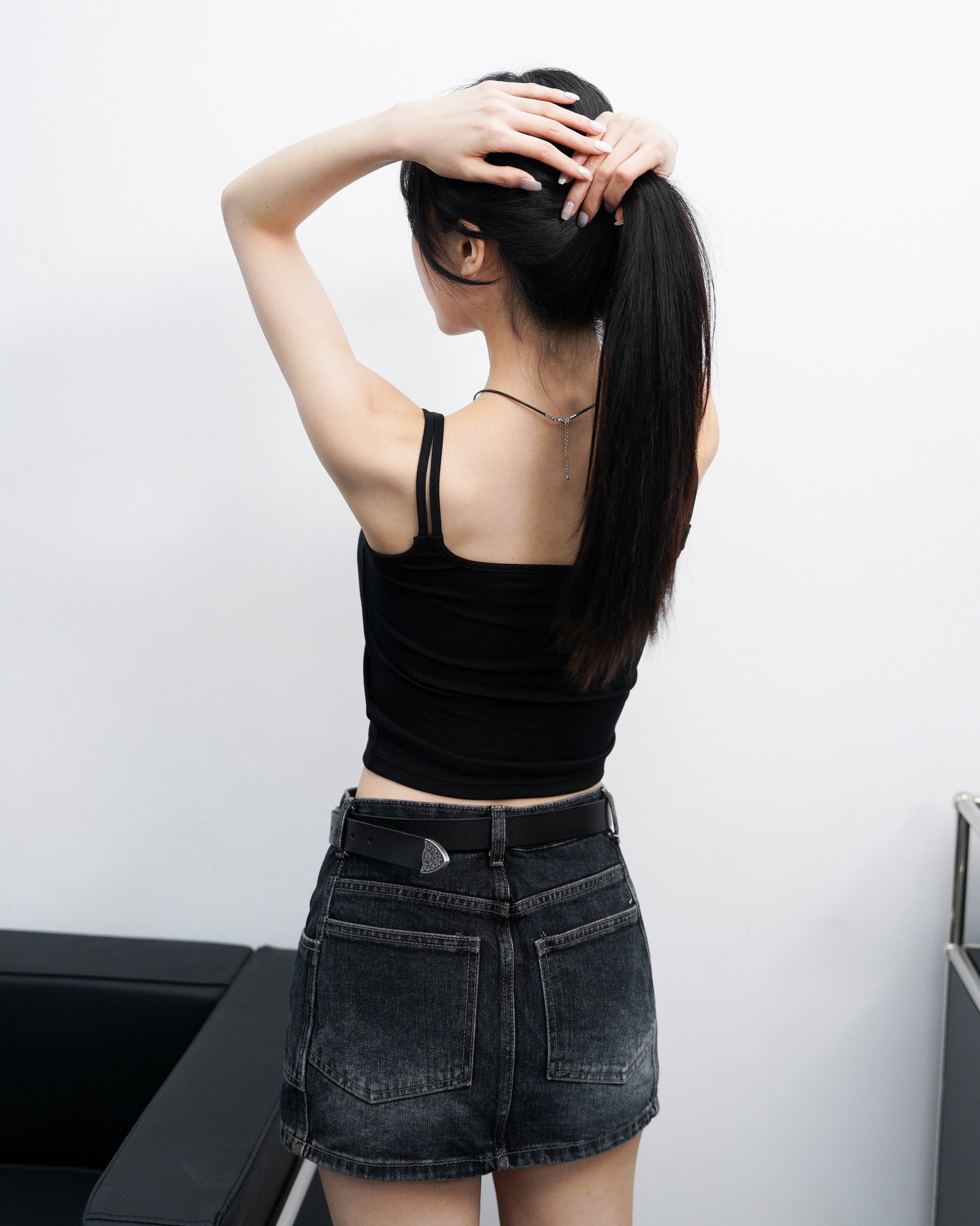MidNight Washed Denim Skirt Pants/ 1色