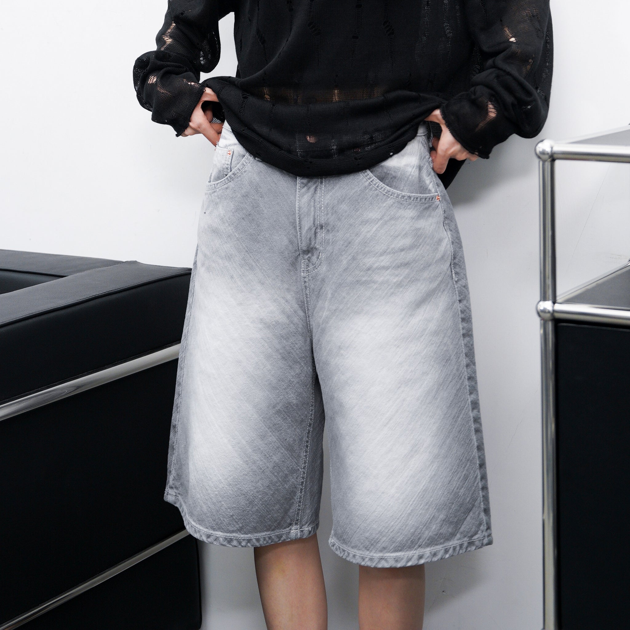 LIGHT GREY BERMUDA DENIM PANTS/ 1色