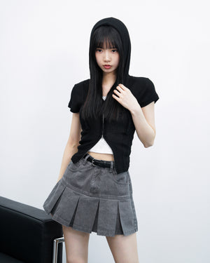 [BEST] PIGMENT PLEATED MINI SKIRT BELT SET/ 3色