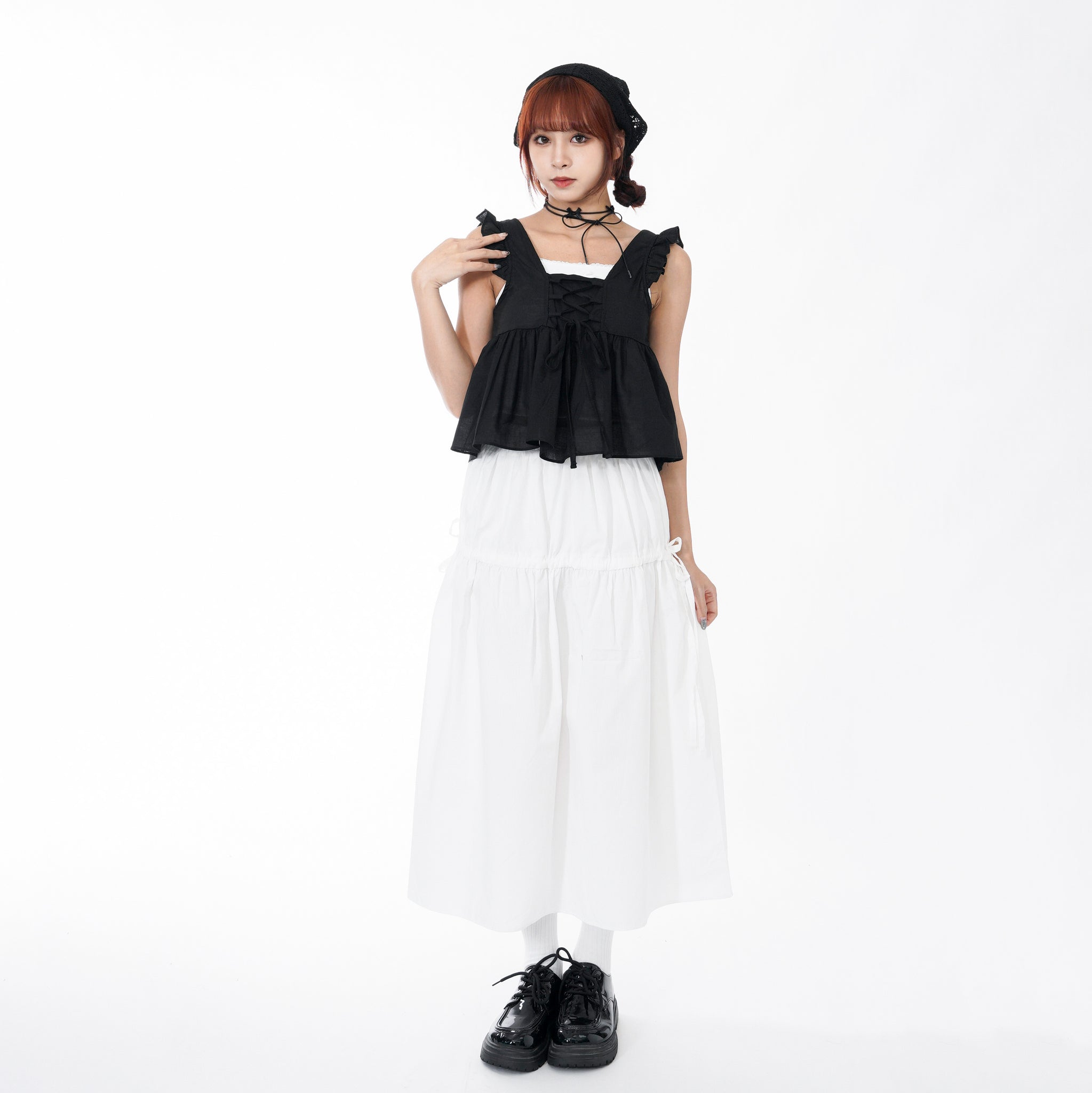 2WAY FRILL V-NECK CROP NASHI/ 2色