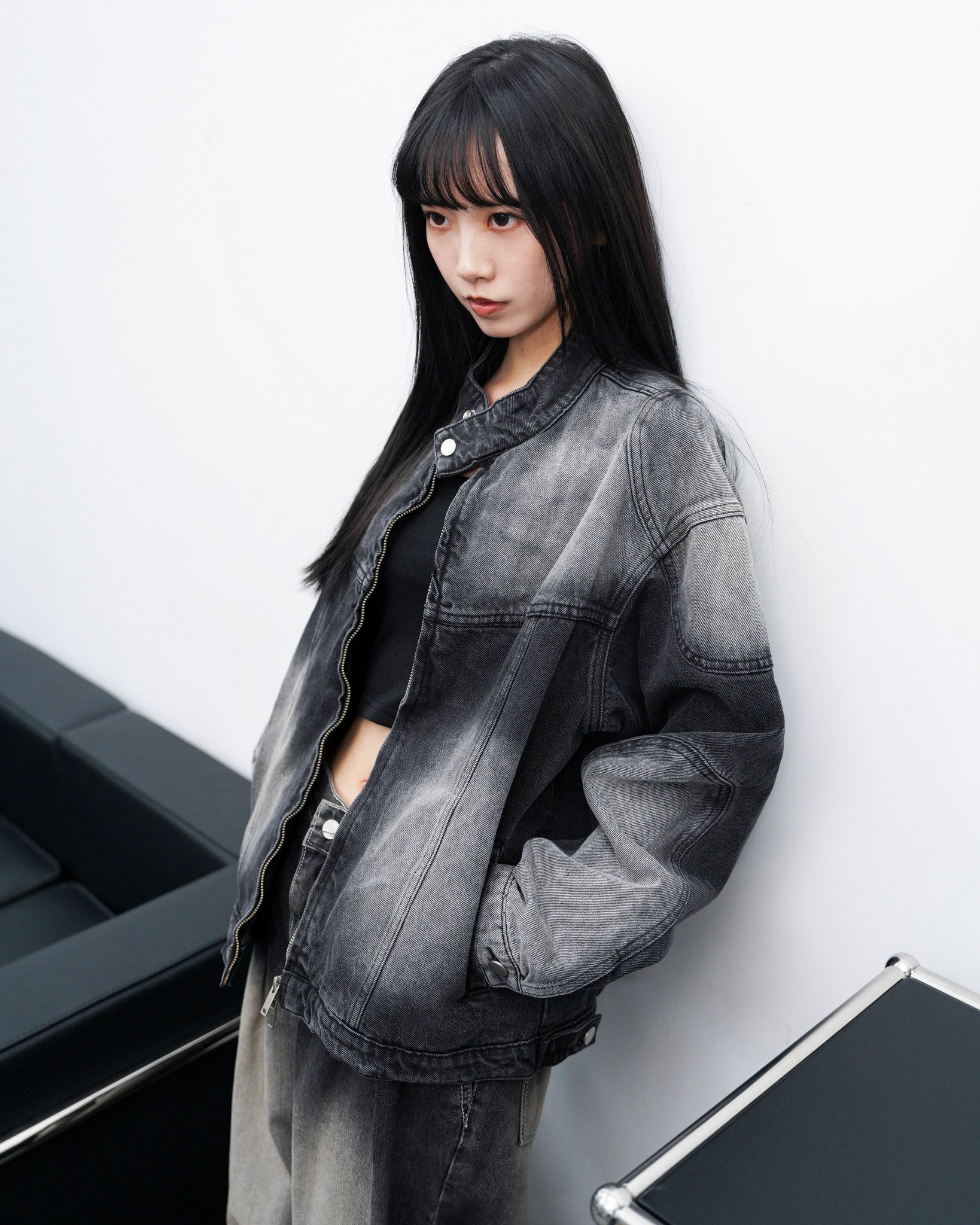 [UNISEX] 2WAY VINTAGE DENIM JACKET/ 2色