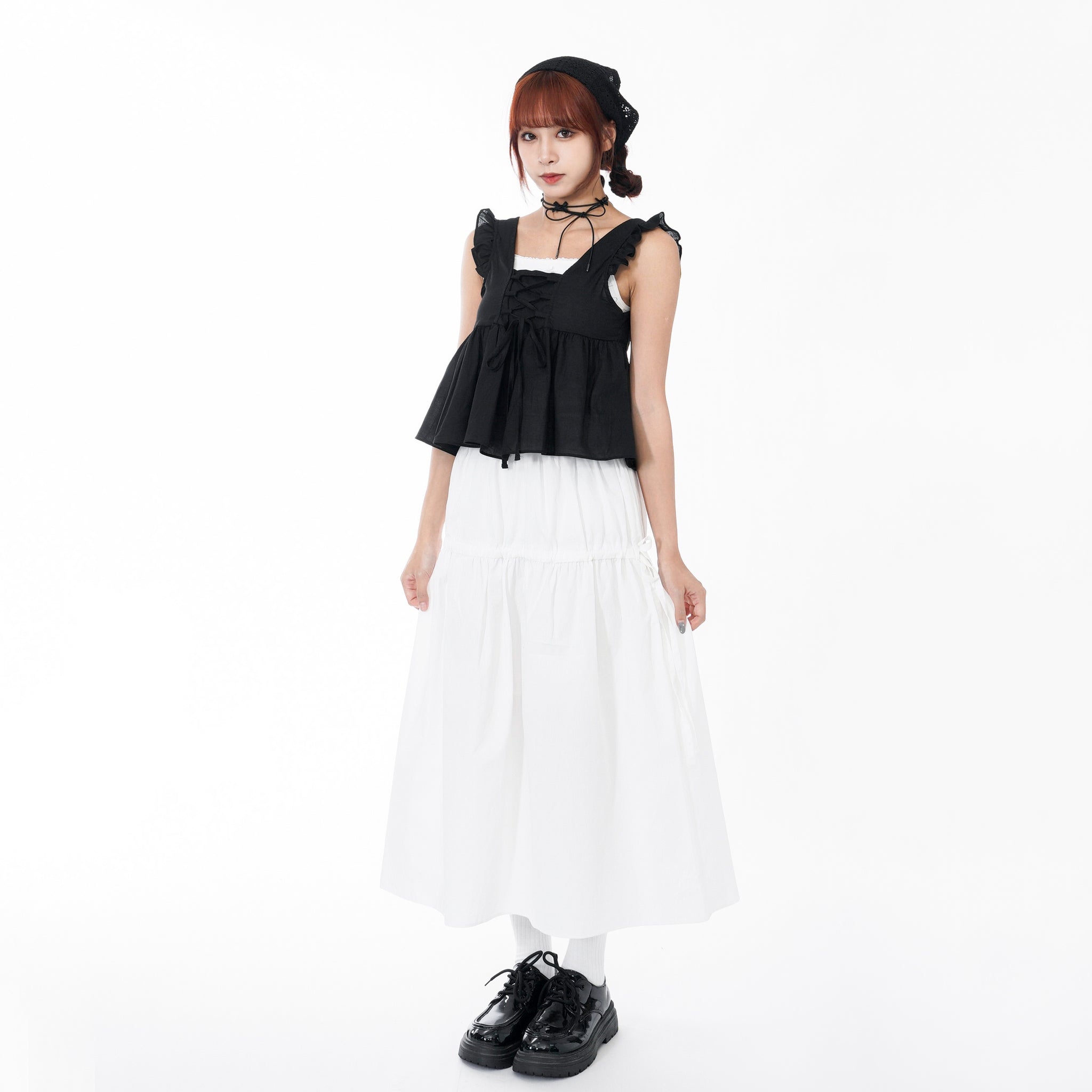 2WAY FRILL V-NECK CROP NASHI/ 2色