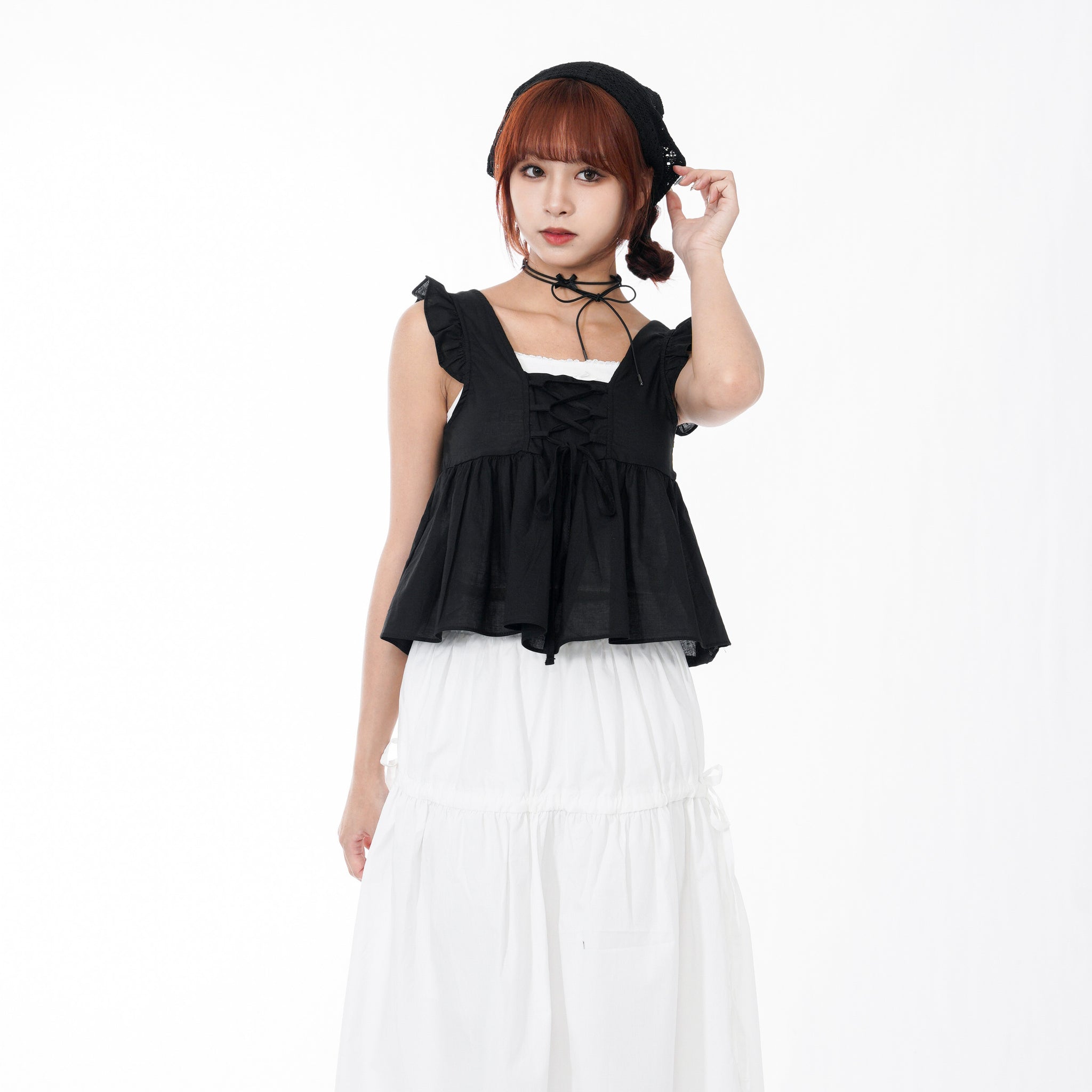 2WAY FRILL V-NECK CROP NASHI/ 2色