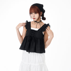 2WAY FRILL V-NECK CROP NASHI/ 2色