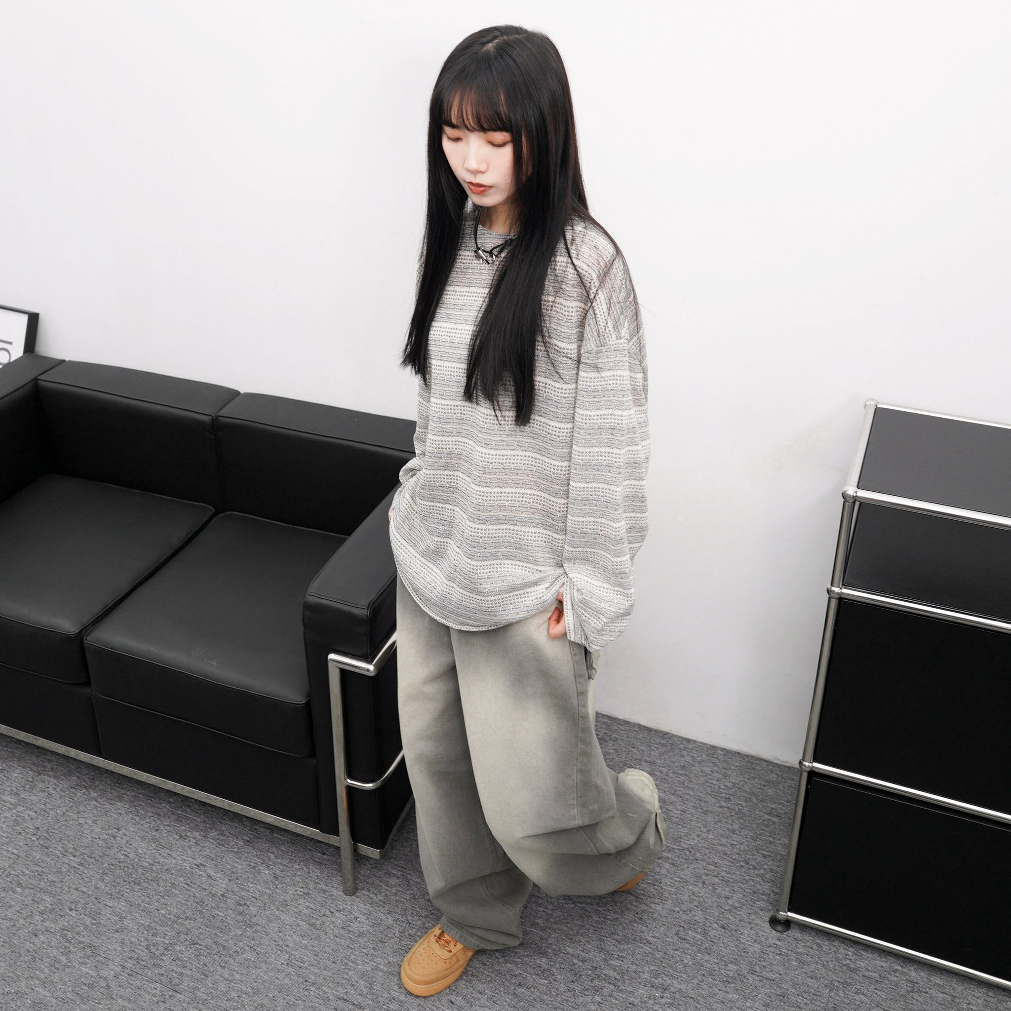 [UNISEX] BEST! 混色橫間微透視長袖/ 2色