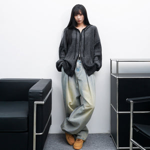 [UNISEX] 2WAY ZIP-UP KNIT HOODIE/ 2色
