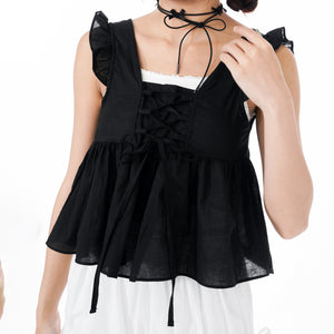 2WAY FRILL V-NECK CROP NASHI/ 2色