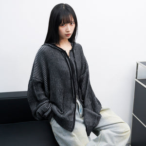 [UNISEX] 2WAY ZIP-UP KNIT HOODIE/ 2色