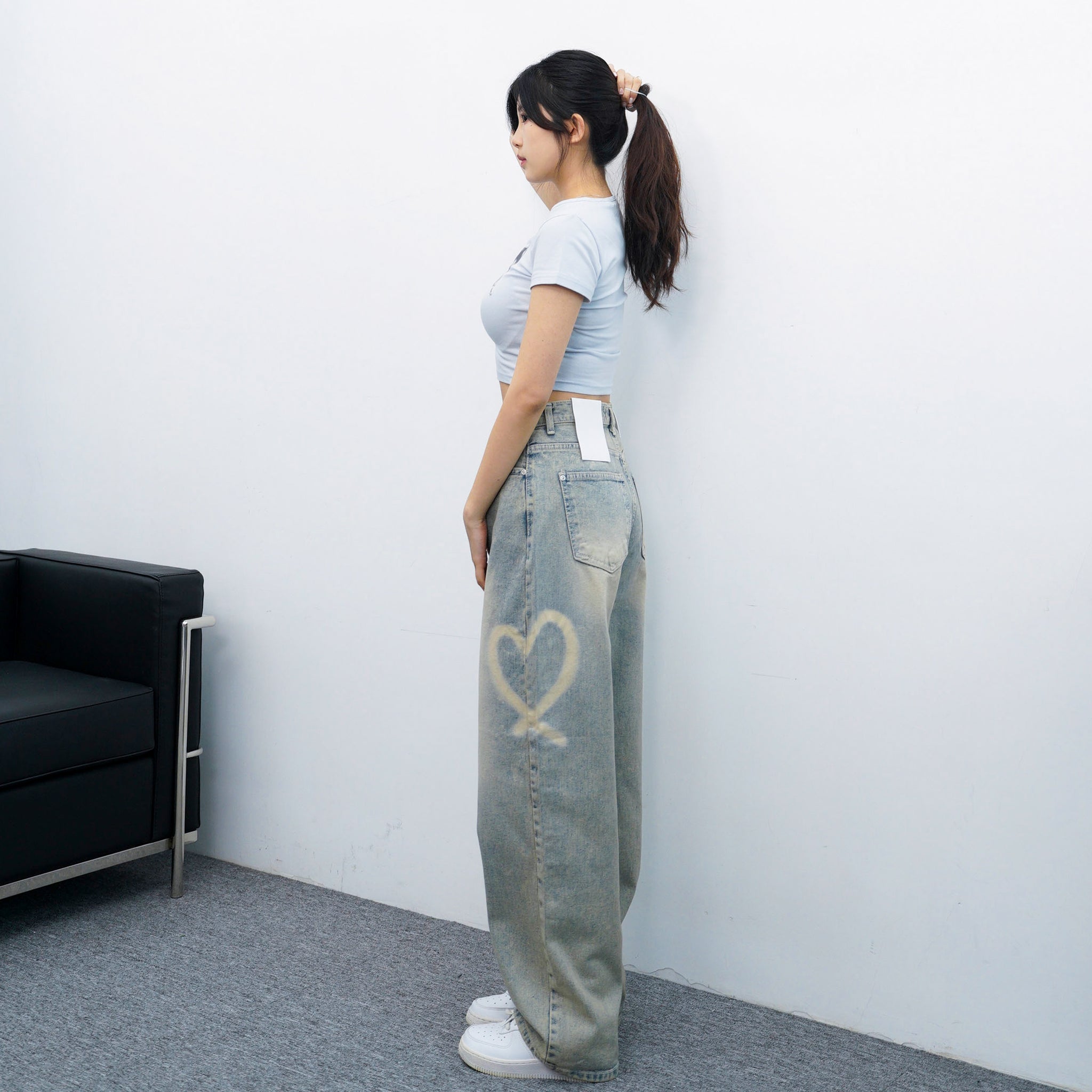 [極高腰] HEART GRAFFITI VINTAGE DENIM PANTS/ 2色
