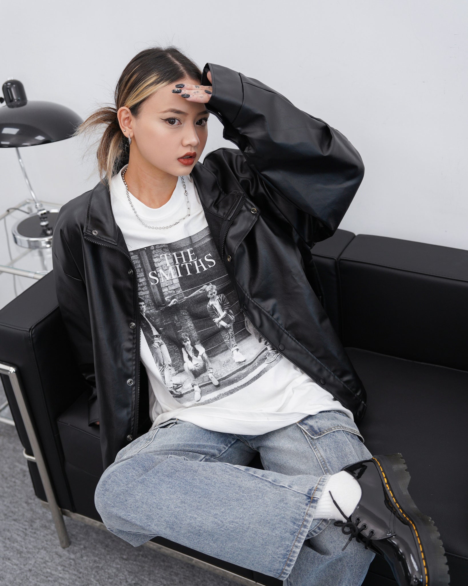 [UNISEX] 啪啪鈕Street Style Pin-tuck Leather Jacket/ 1色