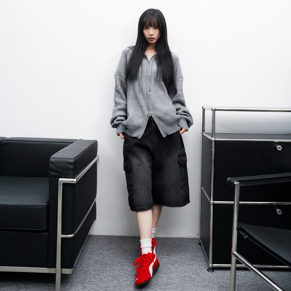 [UNISEX] 2WAY ZIP-UP KNIT HOODIE/ 2色