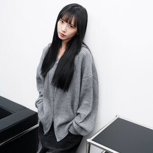 [UNISEX] 2WAY ZIP-UP KNIT HOODIE/ 2色