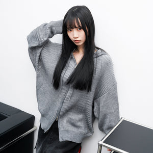 [UNISEX] 2WAY ZIP-UP KNIT HOODIE/ 2色