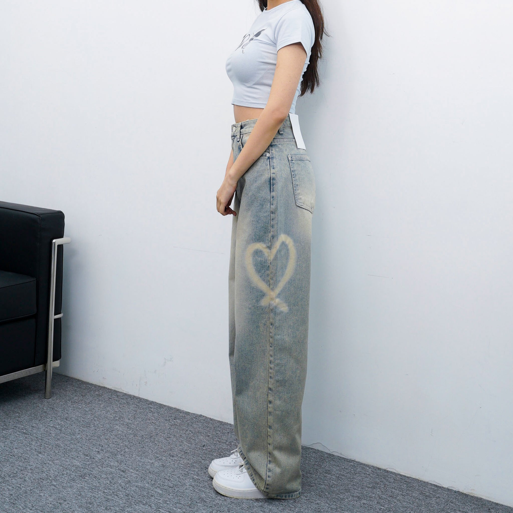 [極高腰] HEART GRAFFITI VINTAGE DENIM PANTS/ 2色