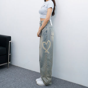 [極高腰] HEART GRAFFITI VINTAGE DENIM PANTS/ 2色