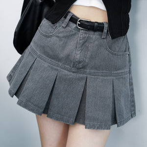 [BEST] PIGMENT PLEATED MINI SKIRT BELT SET/ 3色
