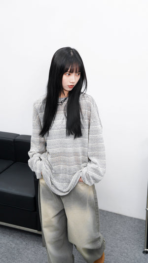 [UNISEX] BEST! 混色橫間微透視長袖/ 2色