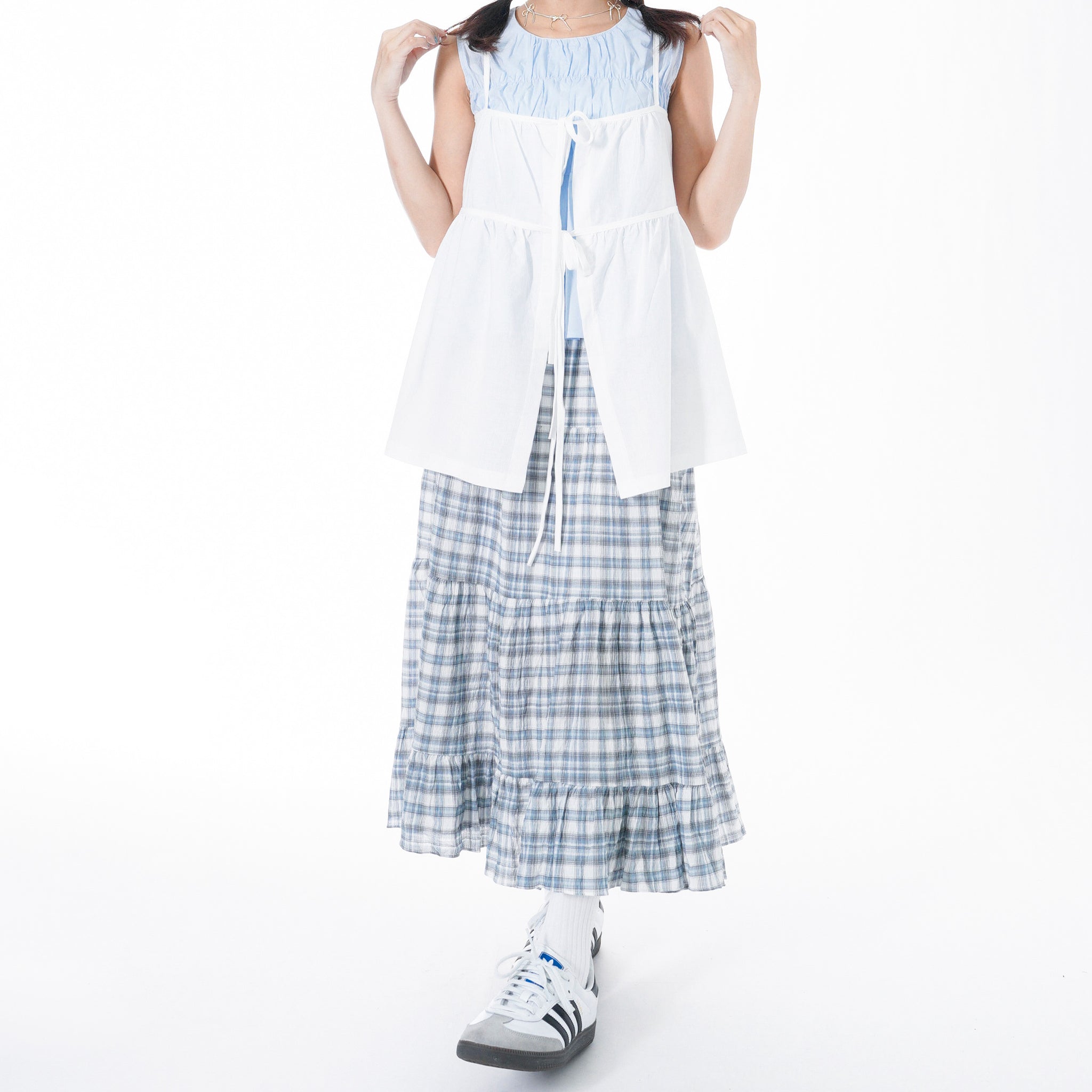 2WAY 2RIBBONS LAYERED SLEEVELESS TOP/ 2色