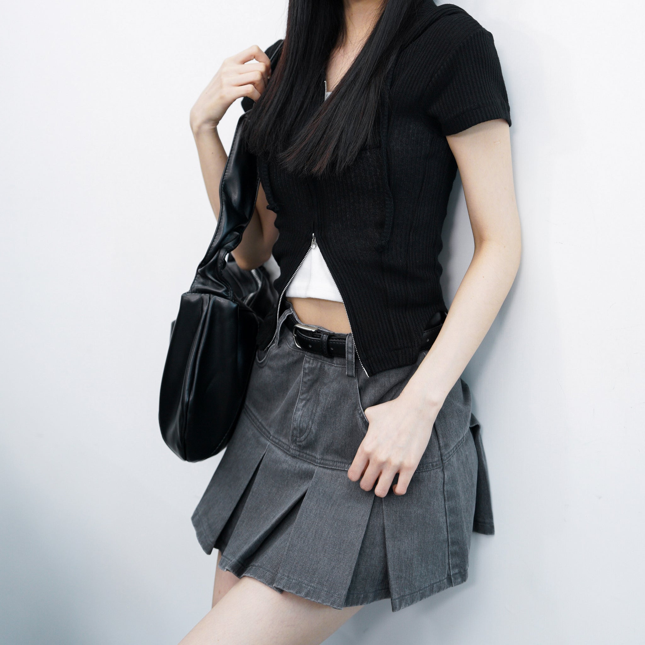 [BEST] PIGMENT PLEATED MINI SKIRT BELT SET/ 3色