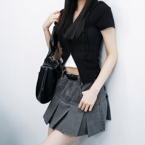 [BEST] PIGMENT PLEATED MINI SKIRT BELT SET/ 3色