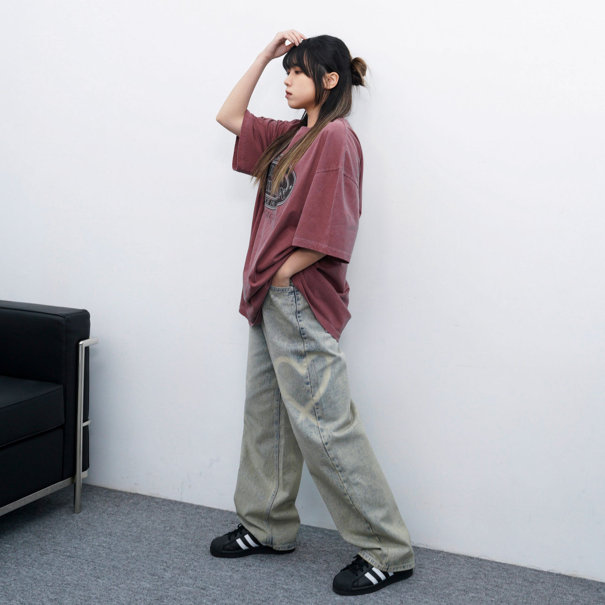 [極高腰] HEART GRAFFITI VINTAGE DENIM PANTS/ 2色