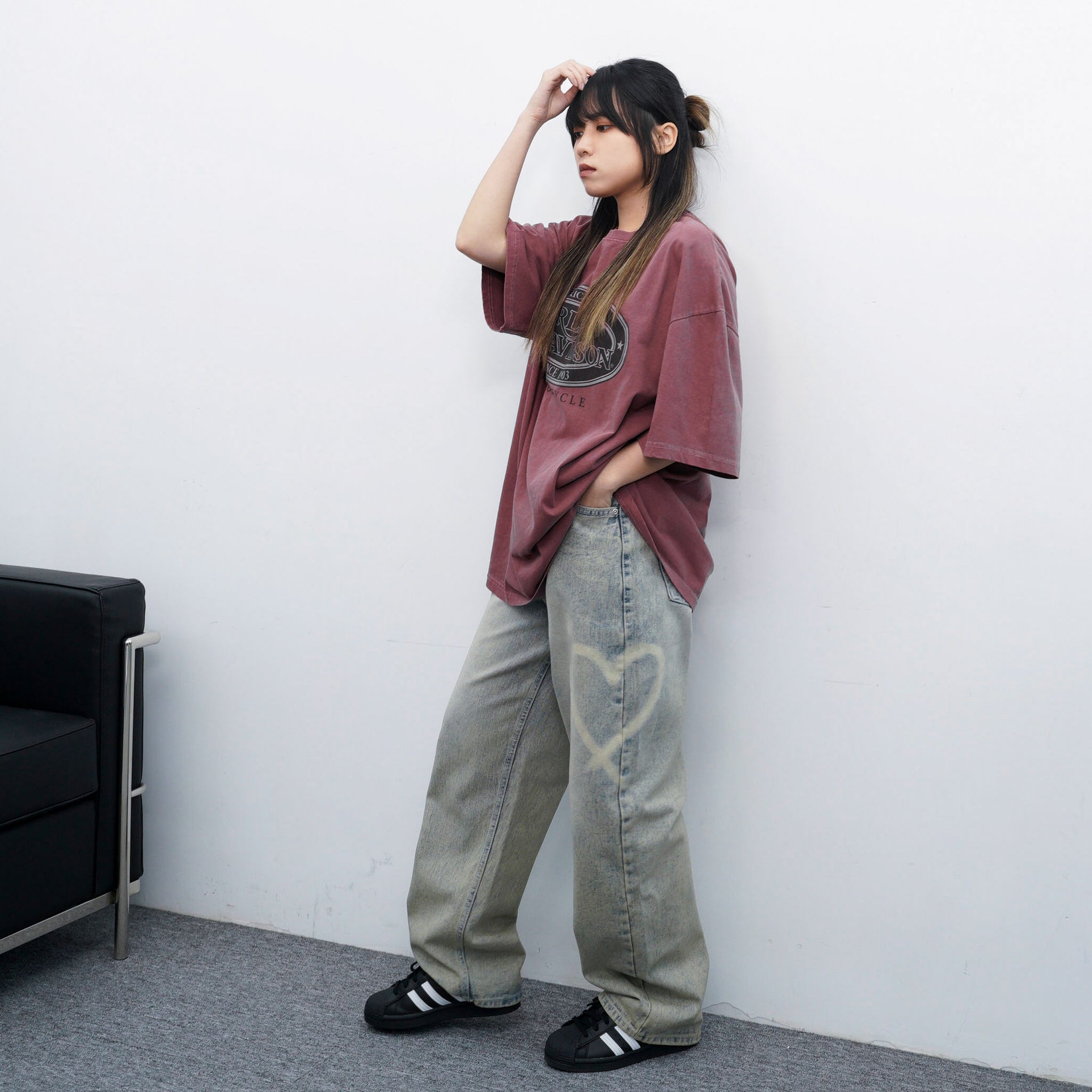 [極高腰] HEART GRAFFITI VINTAGE DENIM PANTS/ 2色