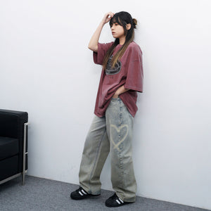 [極高腰] HEART GRAFFITI VINTAGE DENIM PANTS/ 2色