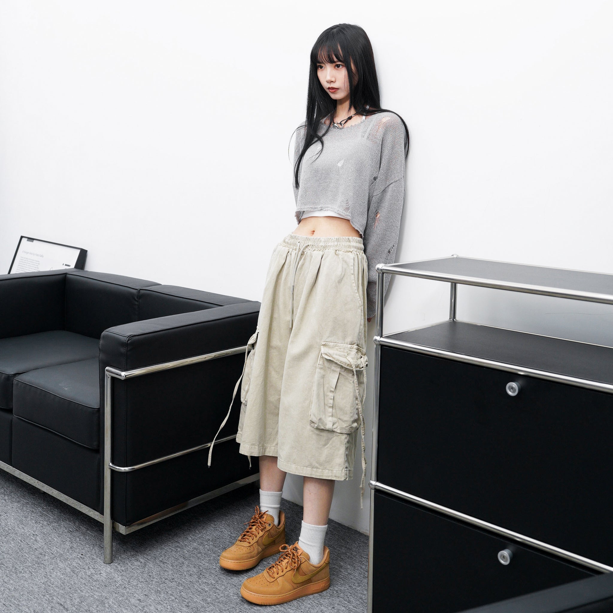 [UNISEX] 水洗BEST STRING CARGO BERMUDA PANTS/ 2色