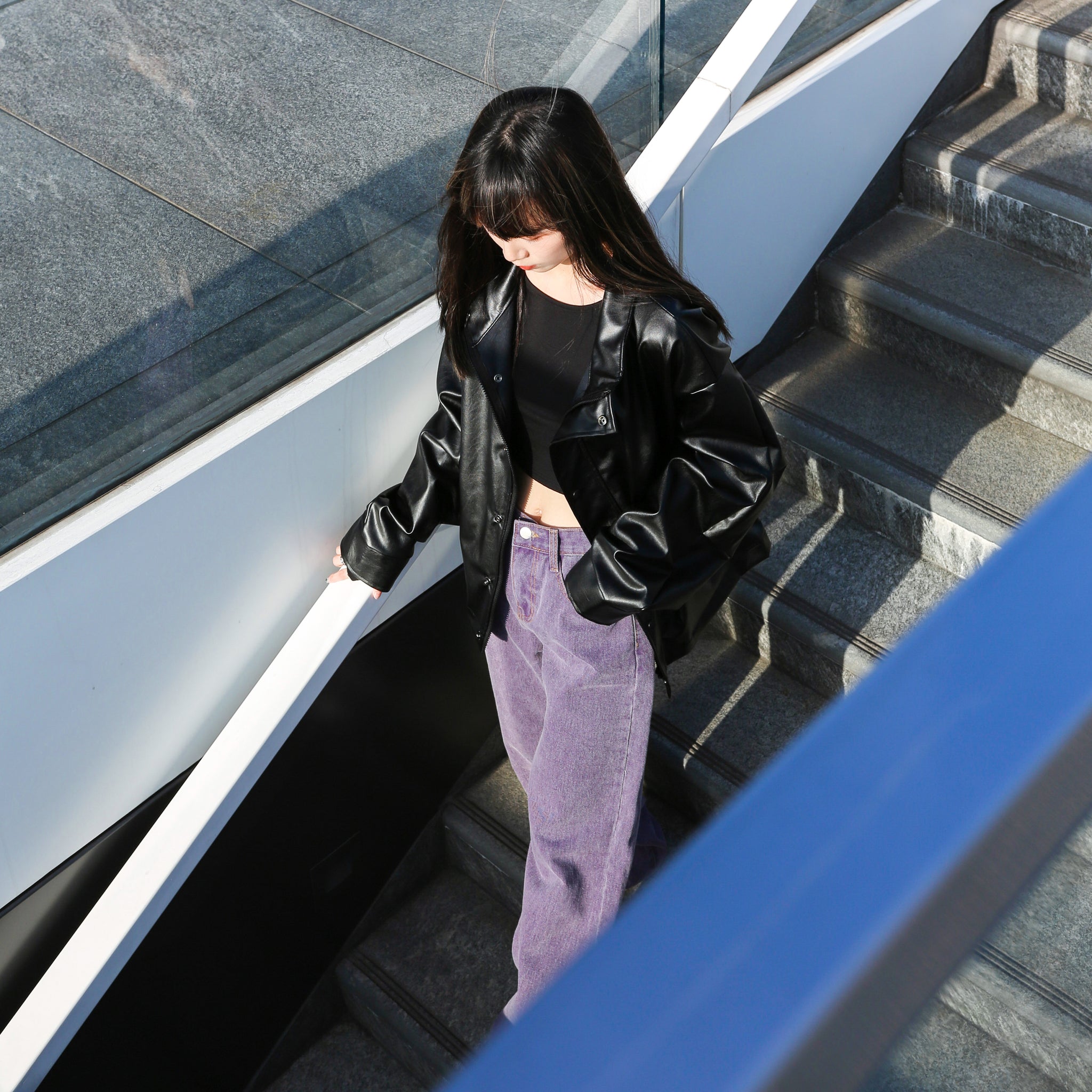 [UNISEX] 啪啪鈕Street Style Pin-tuck Leather Jacket/ 1色