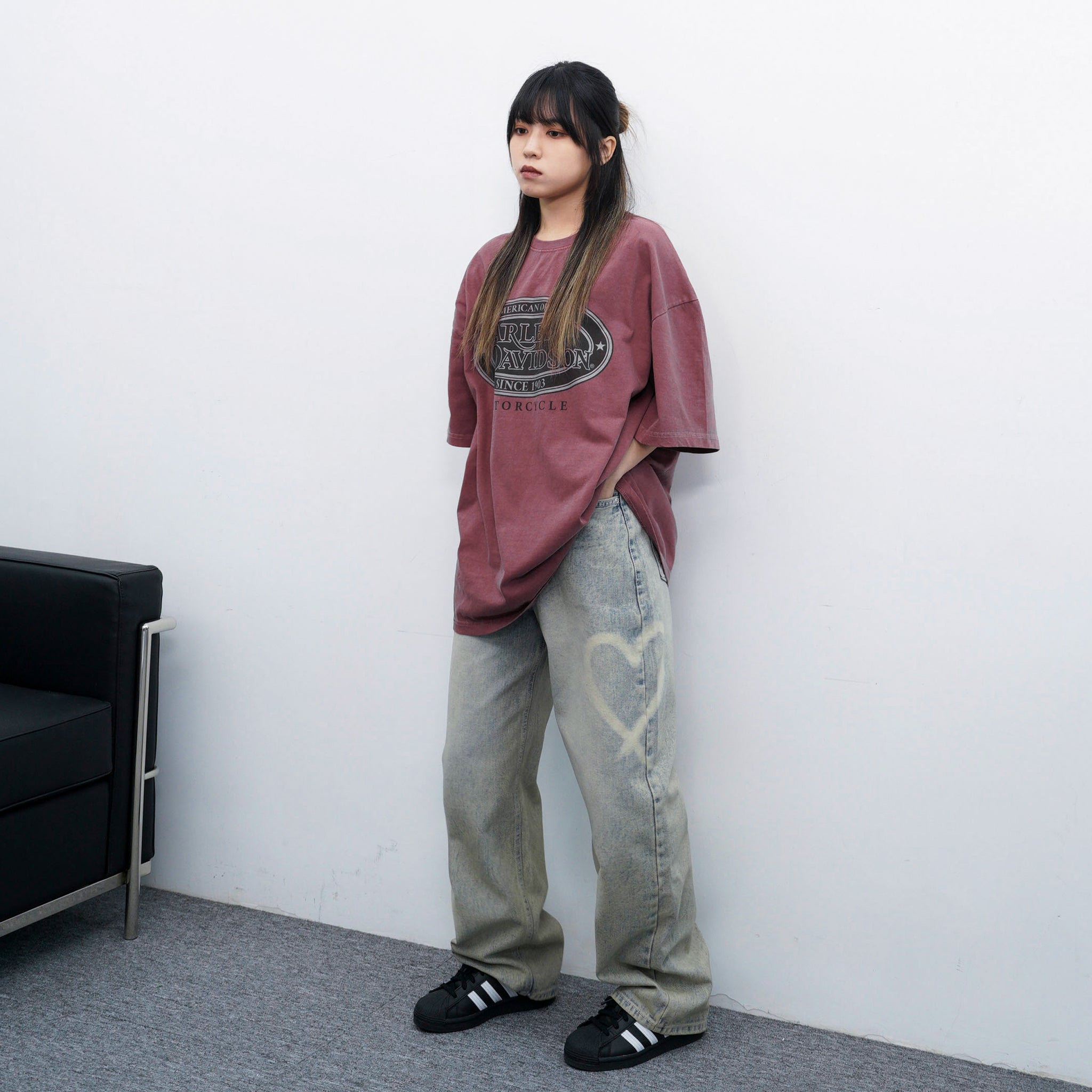 [極高腰] HEART GRAFFITI VINTAGE DENIM PANTS/ 2色