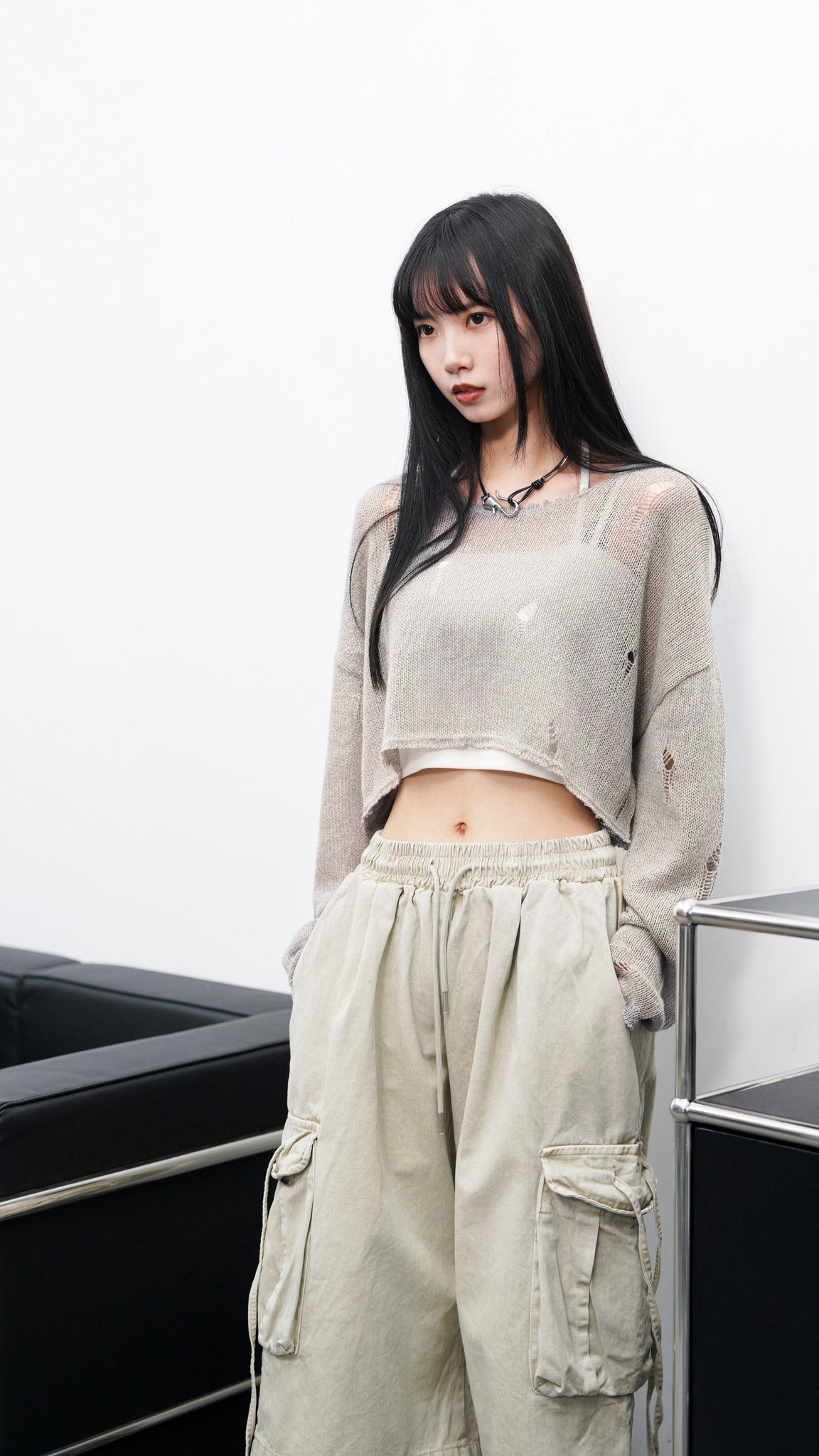 [BEST] DAMAGE CROP KNIT/ 3色