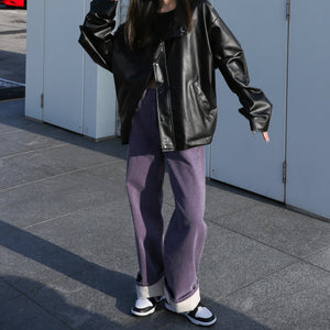 [UNISEX] 啪啪鈕Street Style Pin-tuck Leather Jacket/ 1色