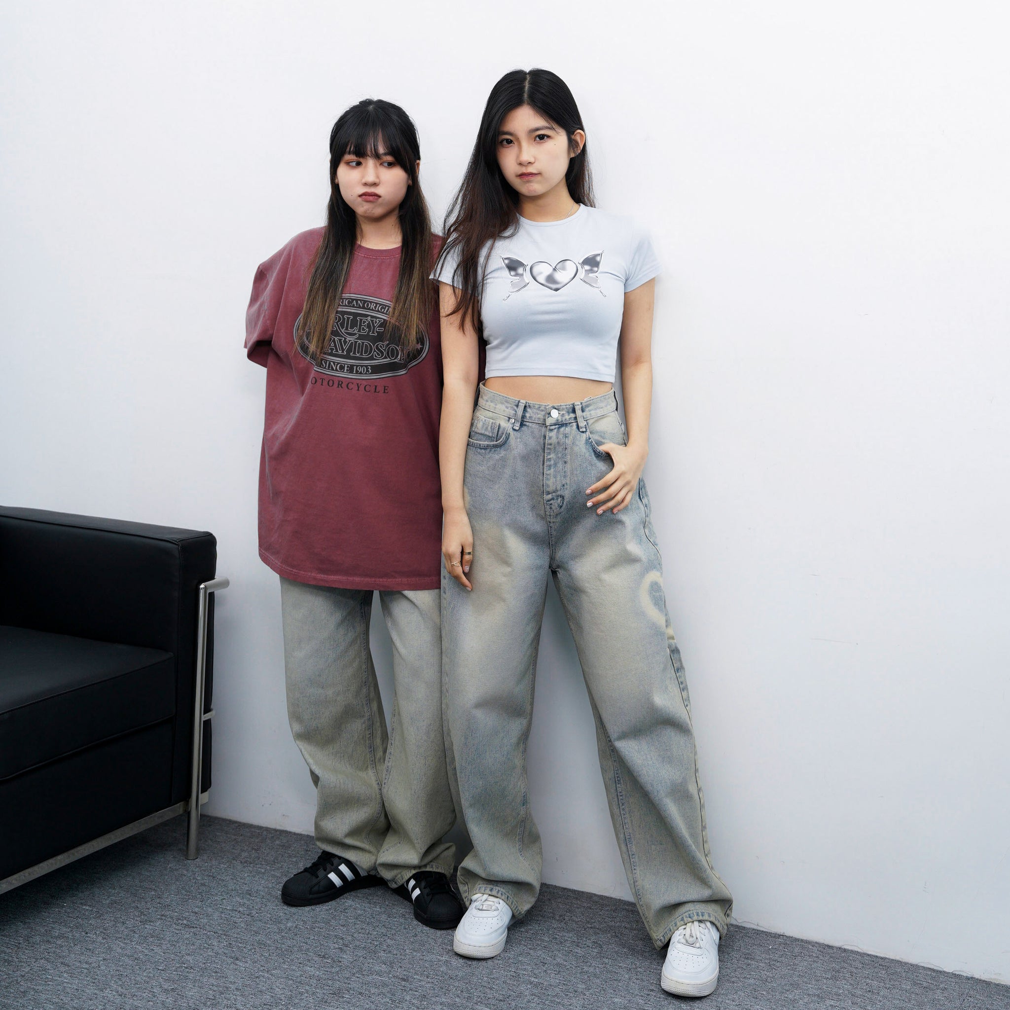 [極高腰] HEART GRAFFITI VINTAGE DENIM PANTS/ 2色