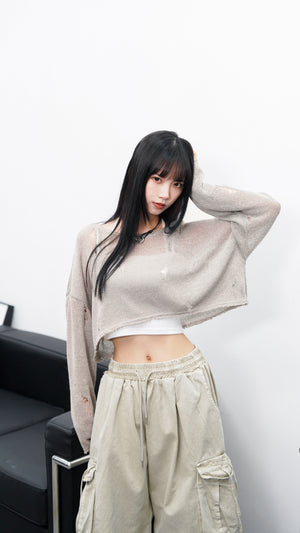 [BEST] DAMAGE CROP KNIT/ 3色