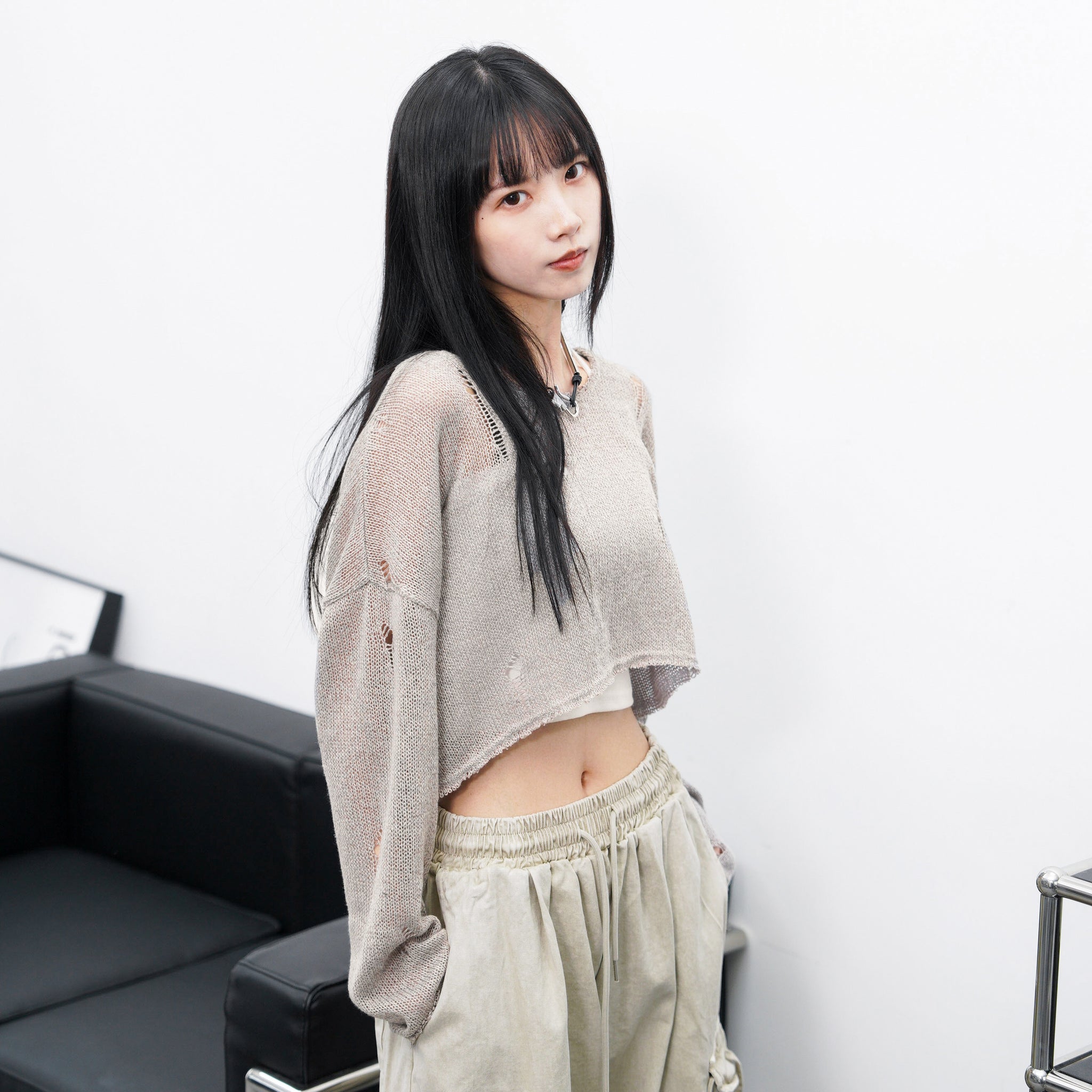 [BEST] DAMAGE CROP KNIT/ 3色
