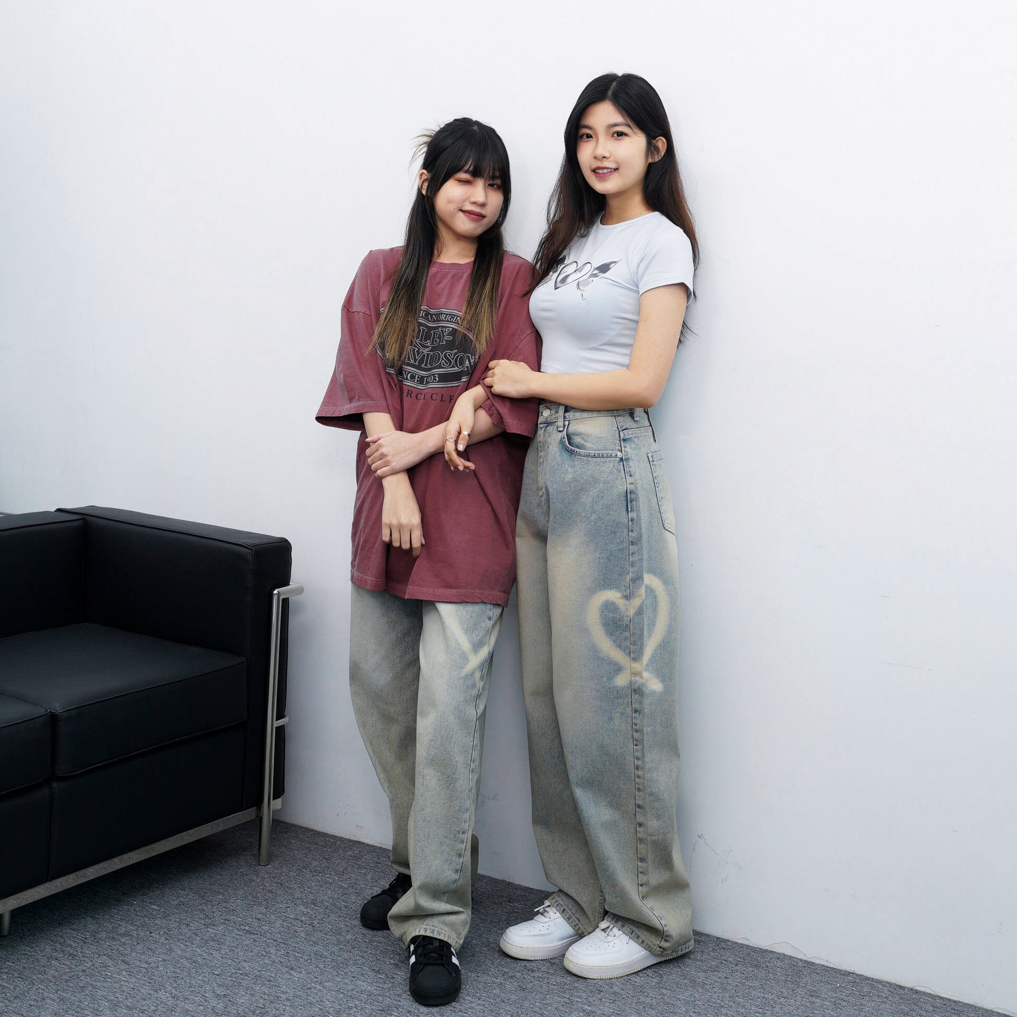 [極高腰] HEART GRAFFITI VINTAGE DENIM PANTS/ 2色