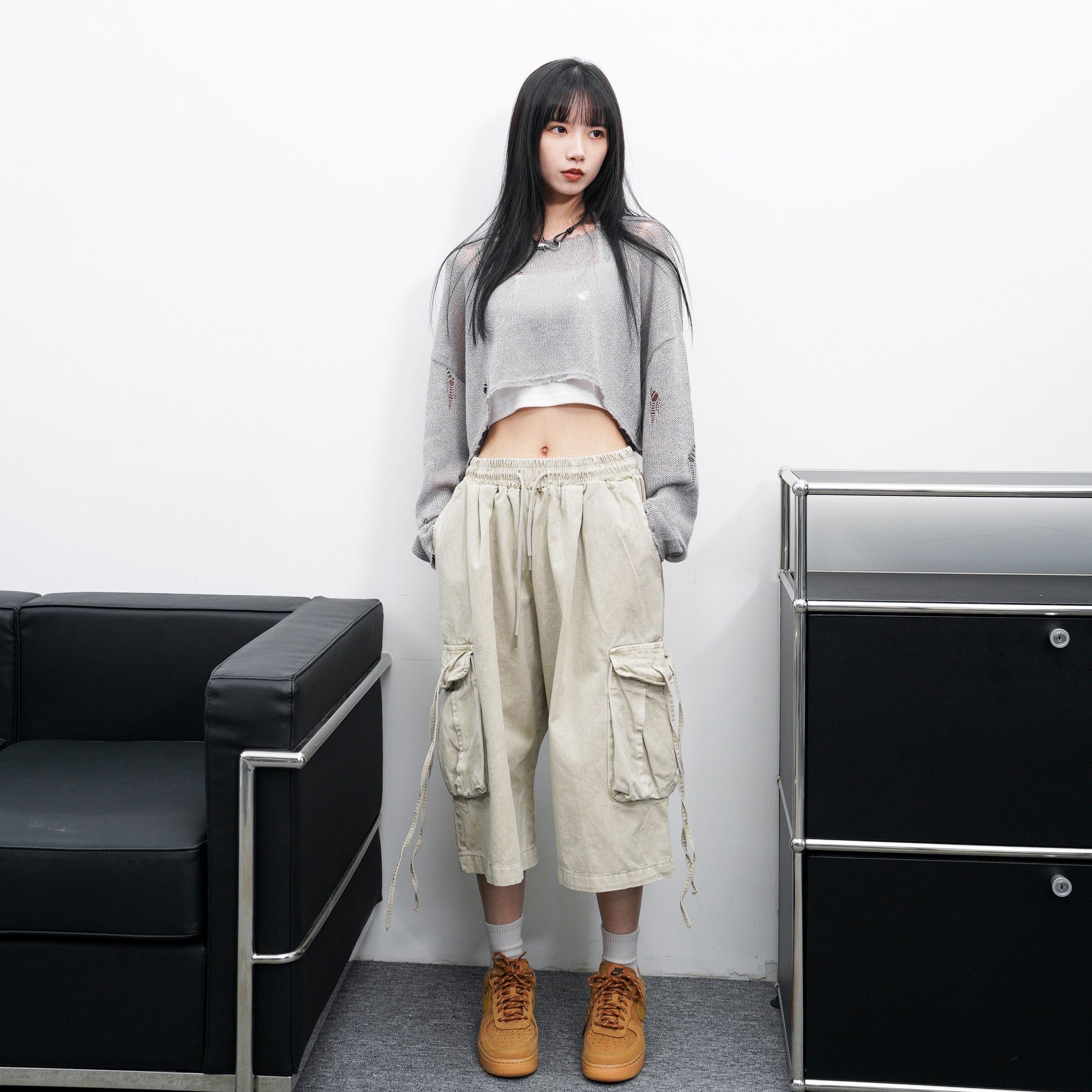 [UNISEX] 水洗BEST STRING CARGO BERMUDA PANTS/ 2色