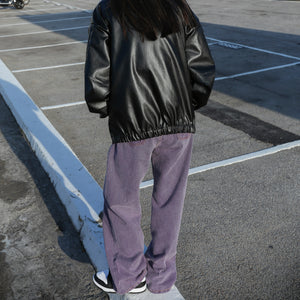 [UNISEX] 啪啪鈕Street Style Pin-tuck Leather Jacket/ 1色
