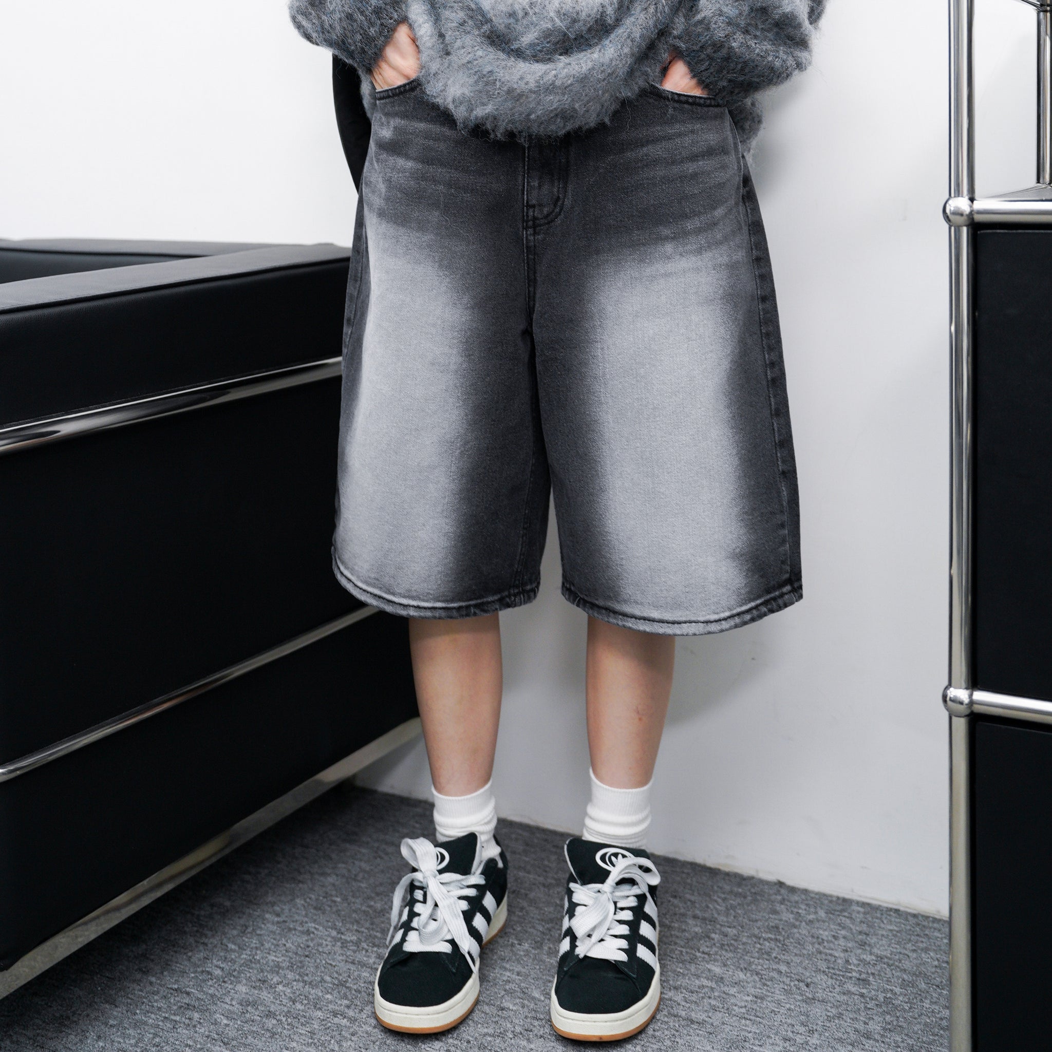 BLACK WASHING BERMUDA DENIM PANTS/ 1色
