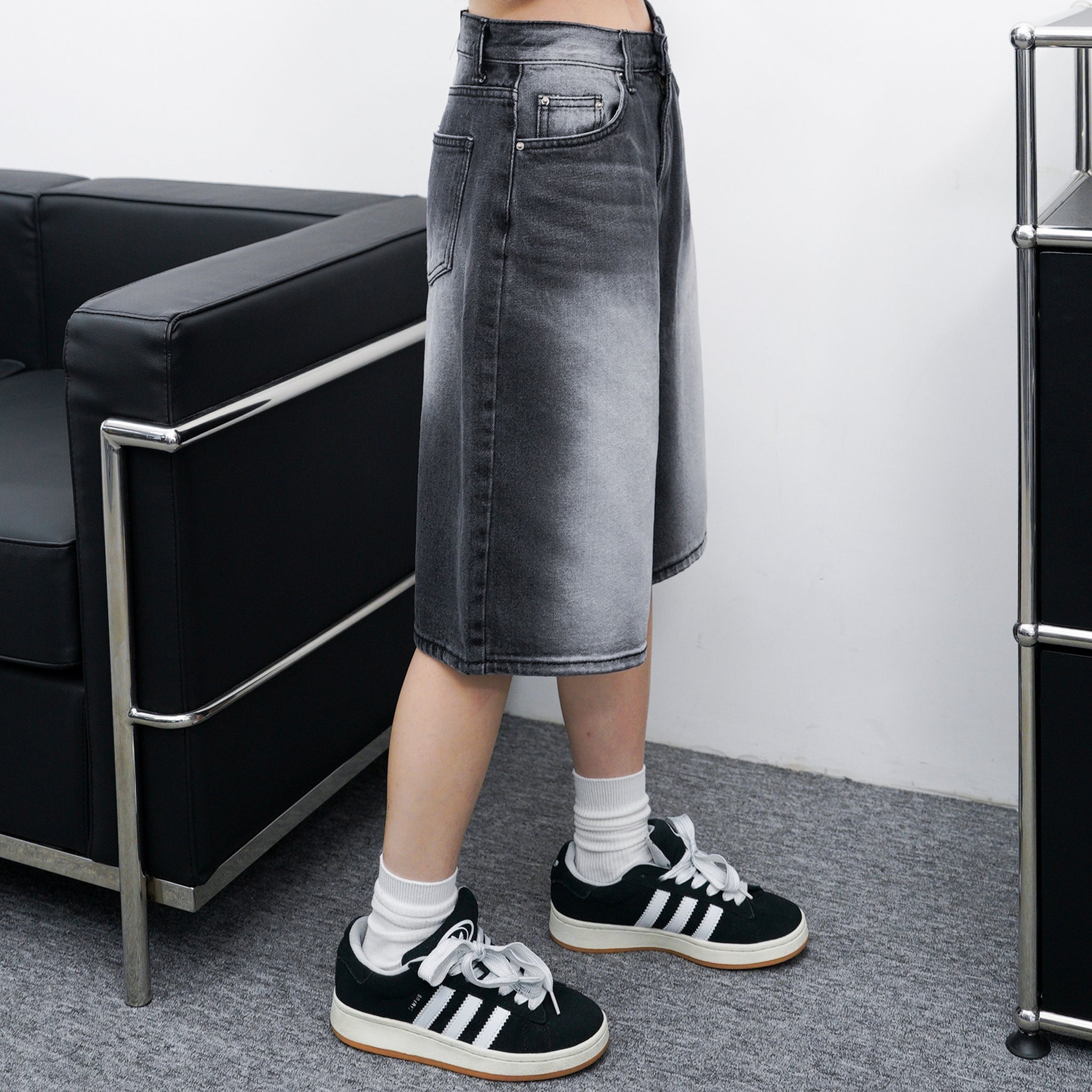 BLACK WASHING BERMUDA DENIM PANTS/ 1色