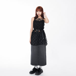 [BEST] 格網透明感SHIRRING NASHI ONE-PIECE/ 2色
