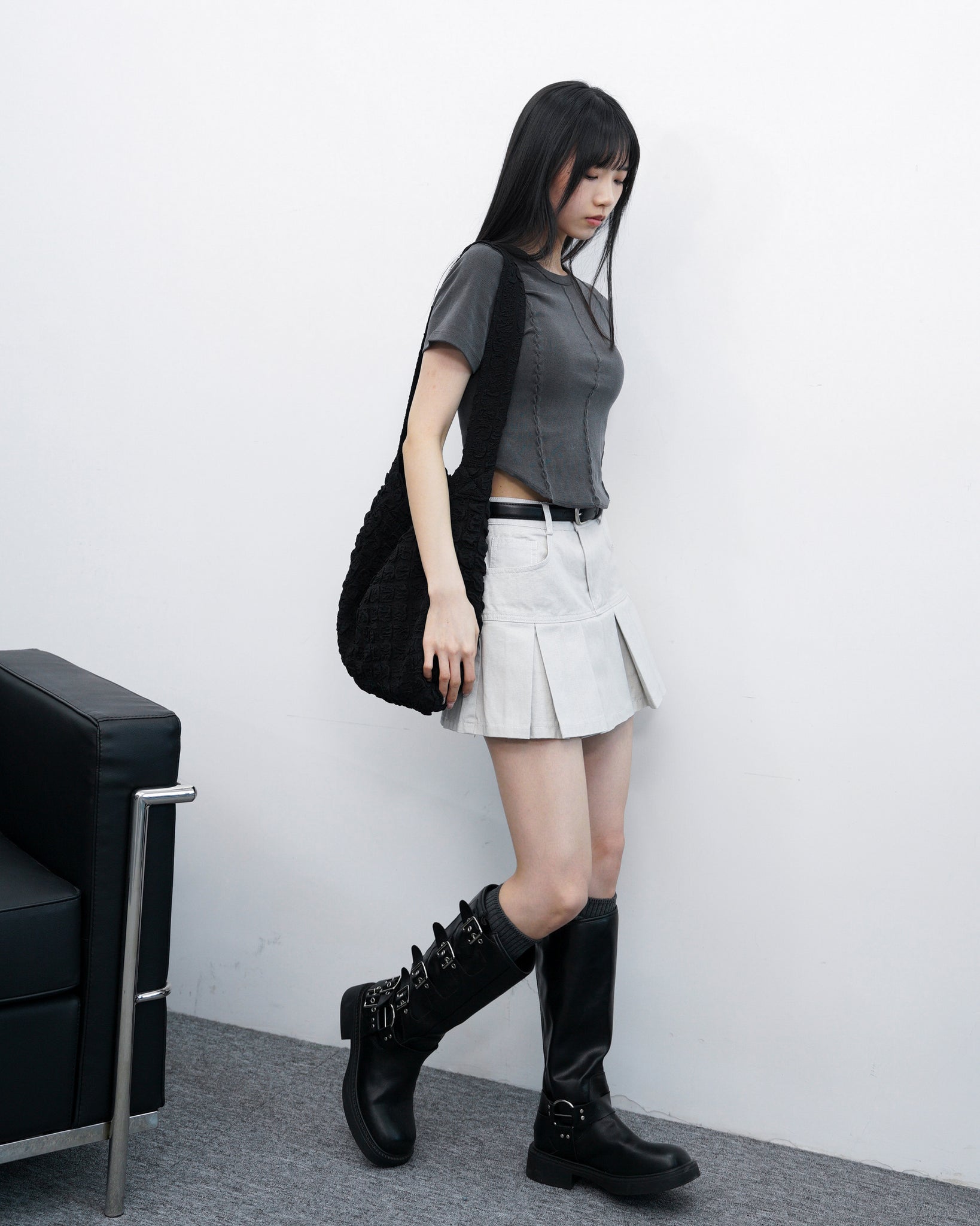 [BEST] PIGMENT PLEATED MINI SKIRT BELT SET/ 3色