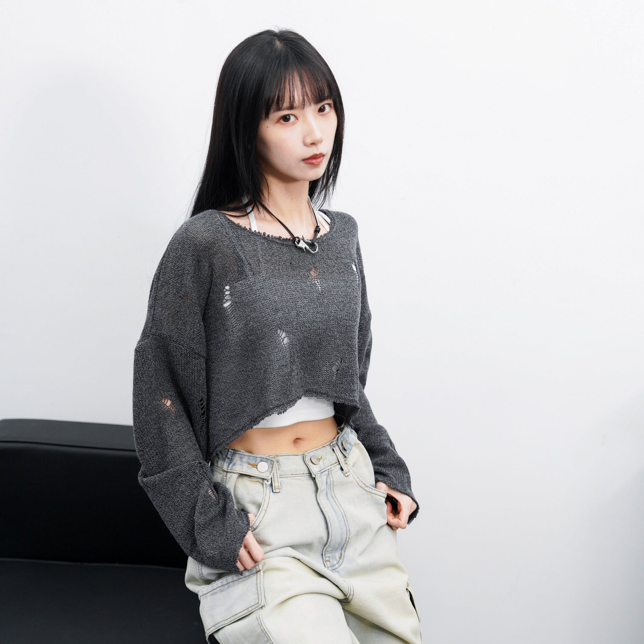 [BEST] DAMAGE CROP KNIT/ 3色