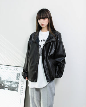 [UNISEX] 啪啪鈕Street Style Pin-tuck Leather Jacket/ 1色