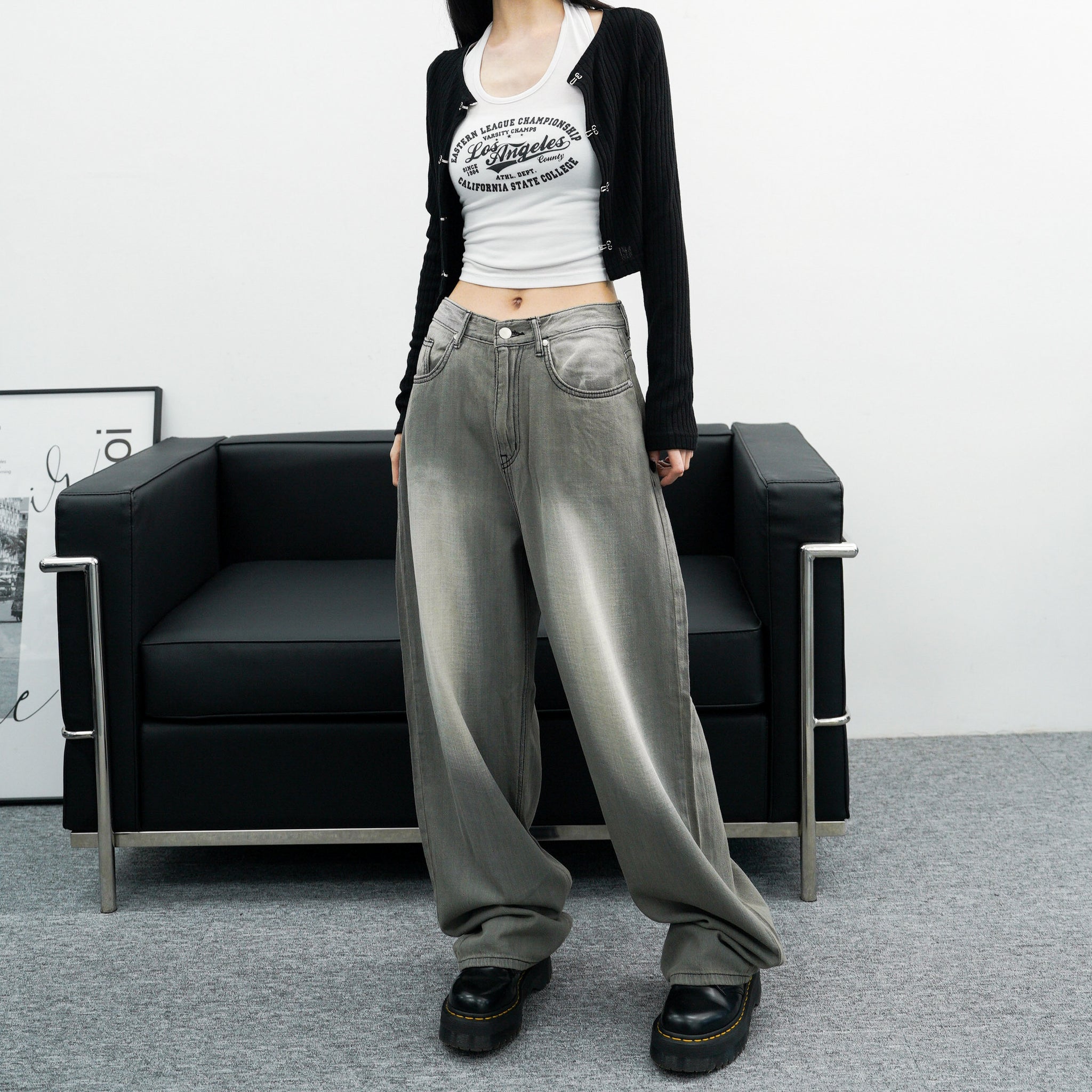 [Vintage] High Waist Summer Washed Wide Denim Pants/ 1色